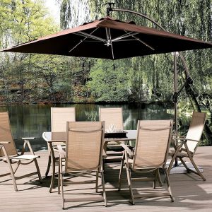 8 Foot Square Solar Powered 32 LED Cantilever Patio Umbrella by Abba Patio