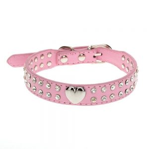 Pet Kingdom Rhinestone Bling Heart Studded Leather Dog Collar