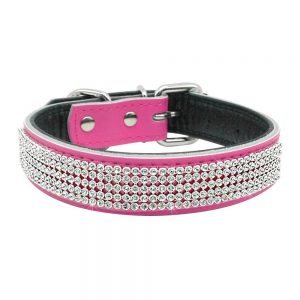 Berry Bling Rhinestones Soft Genuine Padded Leather Dog Collar