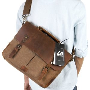 Langforth Genuine Leather Vintage Canvas Messenger Bag For Men