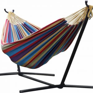 Vivere Double Hammock with Space-Saving Steel Stand